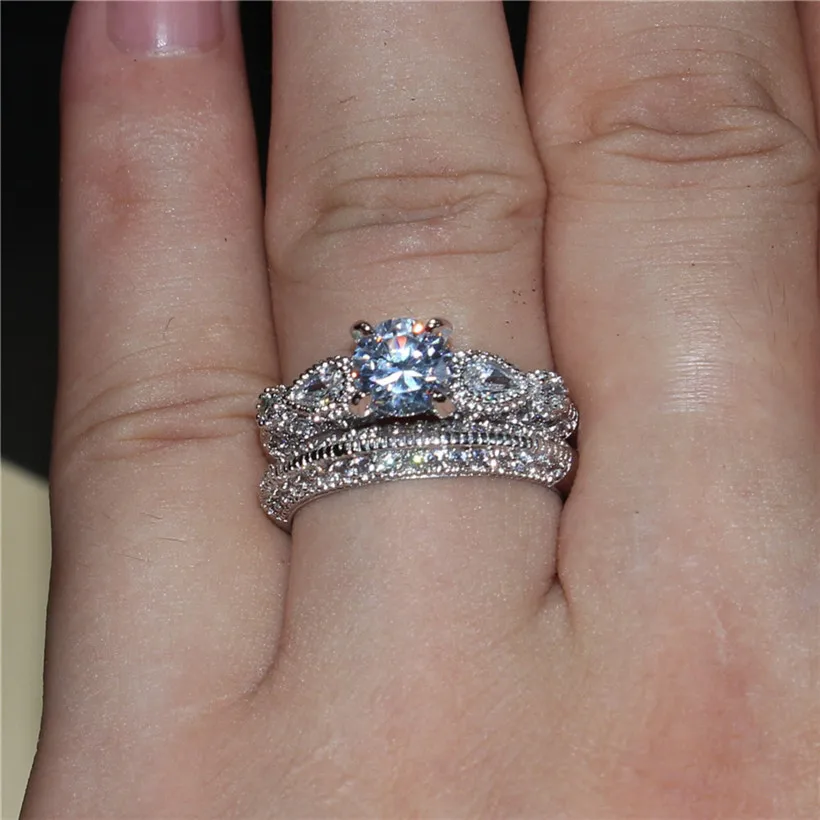 Роскошные Дракон четыре когти 1.2ct Имитация бриллиантовое кольцо 2 в 1 твердая 925
