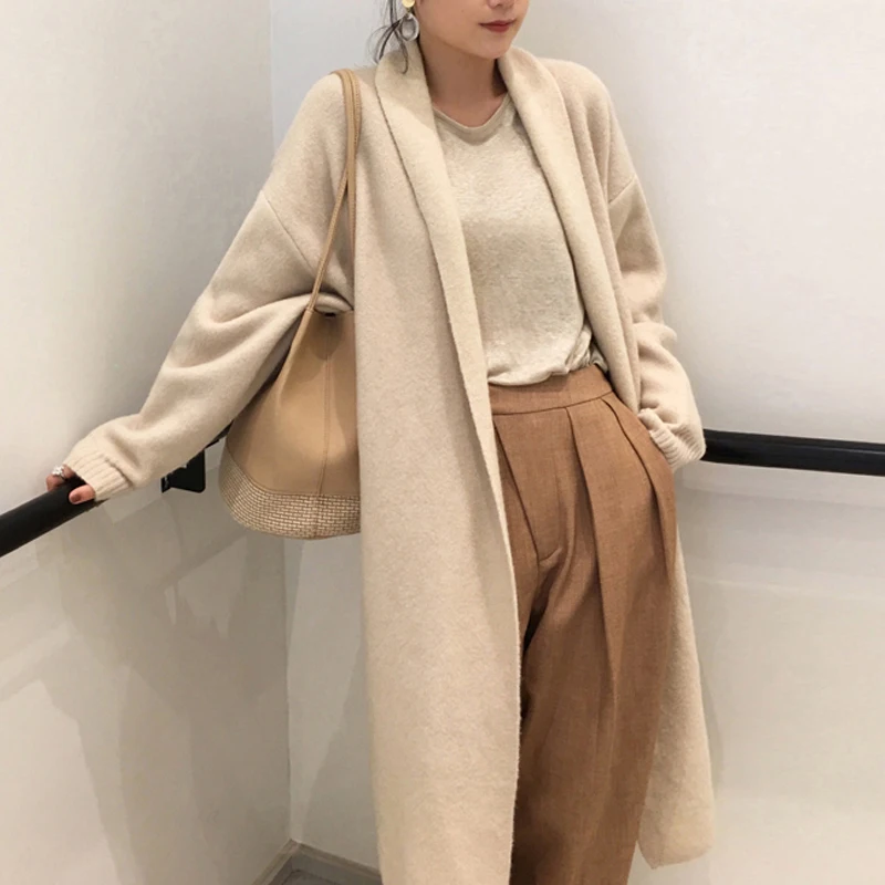 RealShe длинный женский кардиган с отворотом рукав осенние свитера для женщин