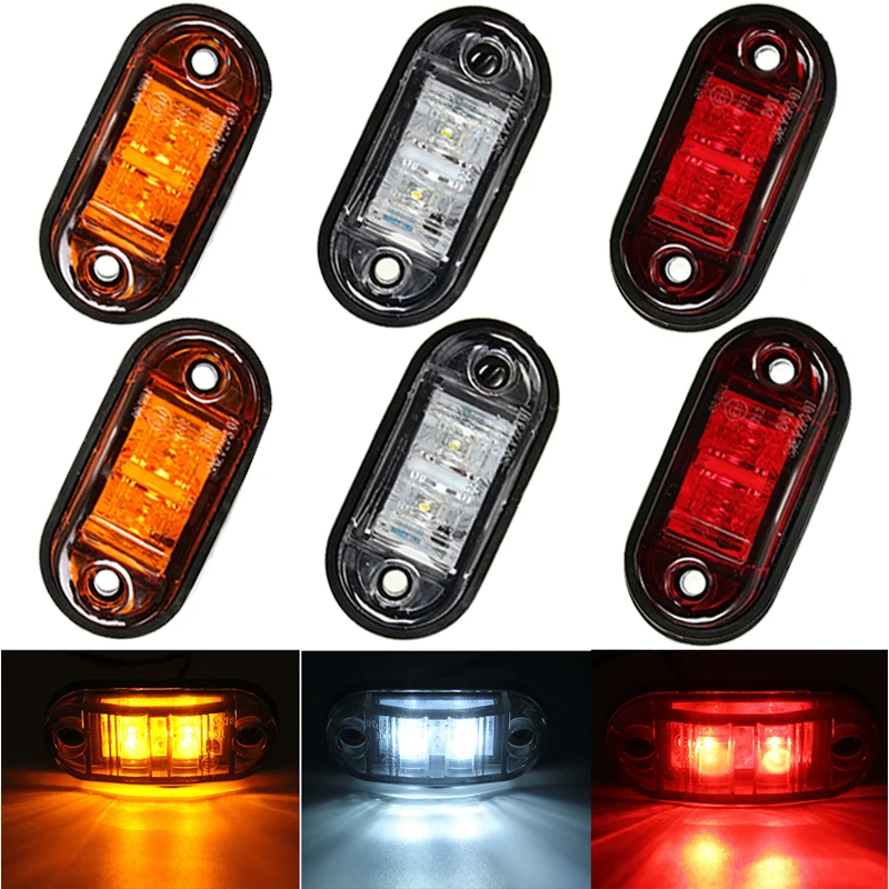 2PCS Amber Warning Light LED Diode Light Oval Clearance Trailer Truck  White Red LED Side Marker Lamp 12V 24V truck accessories