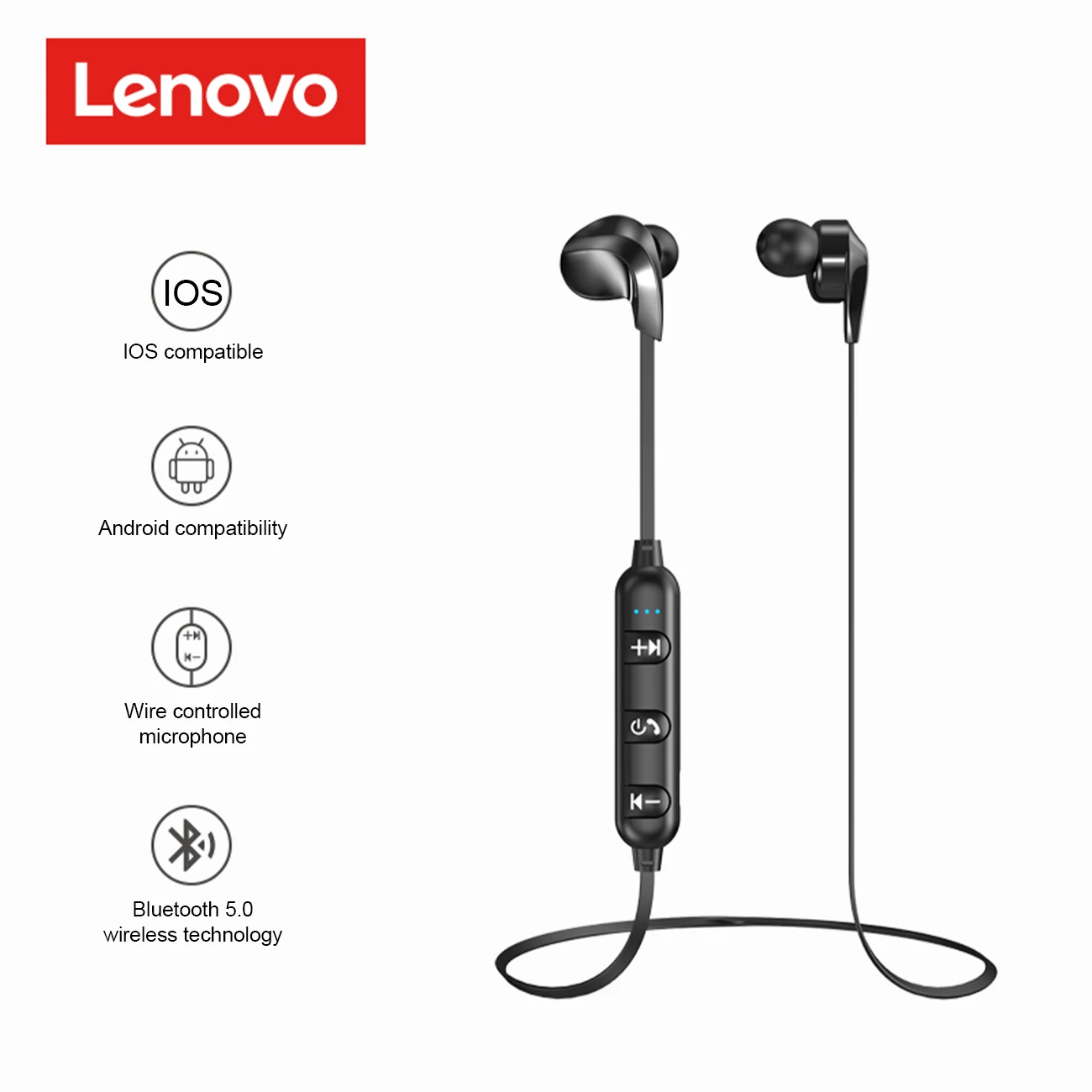 

Original Lenovo H204 With Neck Bluetooth Headphones HIFI Stereo Earphone Sport Headset Wireless Headset for xiaomi Samsung