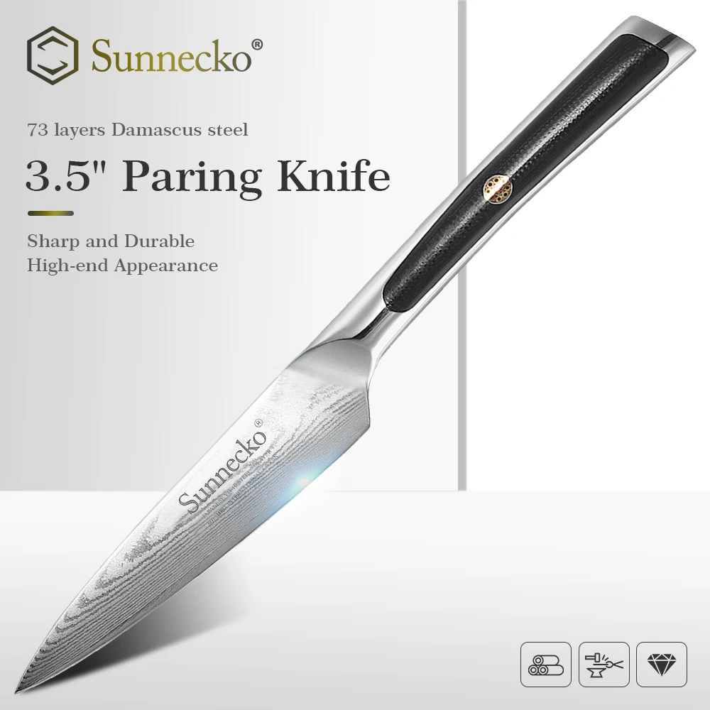 

Sunnecko 3.5'' Paring Knife Damasucs Japanese VG10 Steel Core Blade Chef's Kitchen Knives G10 Handle Sharp Fruit Cutter Tools