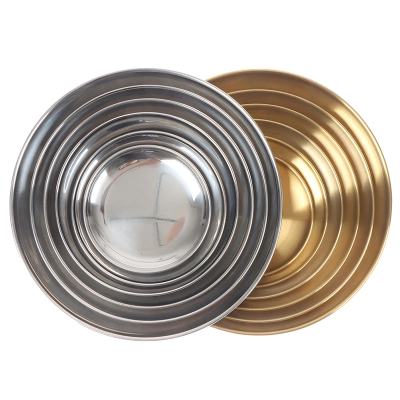 

European-Style Dinner Plate Stainless Steel Golden Disc Tray Cake Kitchen Plate