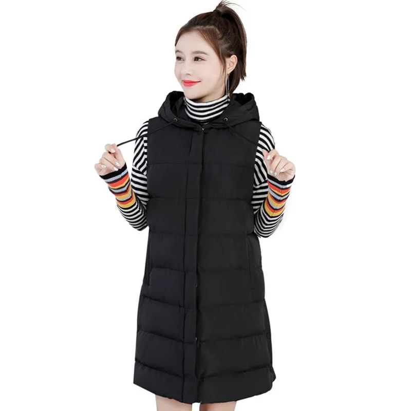 

Autumn Winter New Fashion Women Waistcoat Large Size Vest Zipper Warm Vest 3xl Female Sleeveless Long Hooded Thick Vest Jacket
