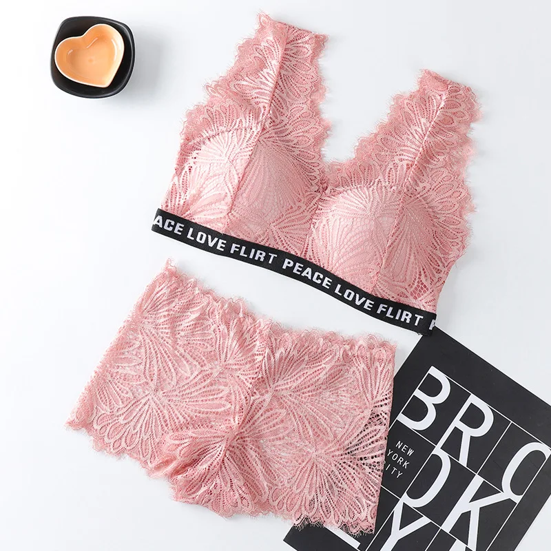 

Linbaiway Sexy Women Bra Set Lingerie Lace Underwear Transparent Chest Vest Push-up Bra and Panty Set Female intimates bralette
