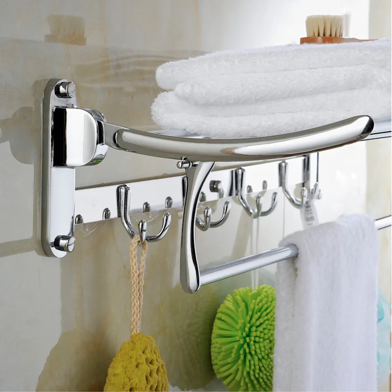 Складная вешалка для полотенец из нержавеющей стали двойная с крючком подвесная