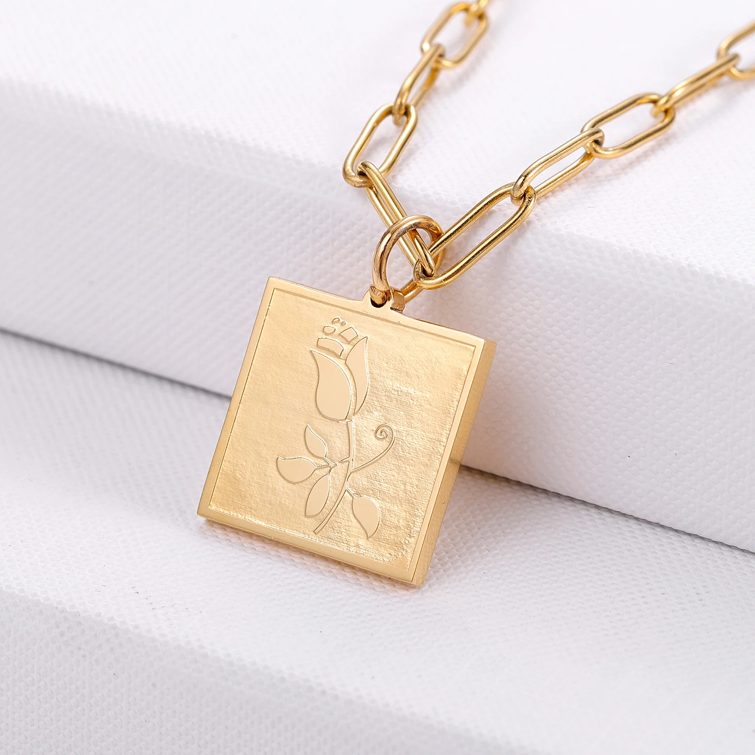 MYDIY модное ожерелье из нержавеющей стали с квадратной розой для женщин цепочка до