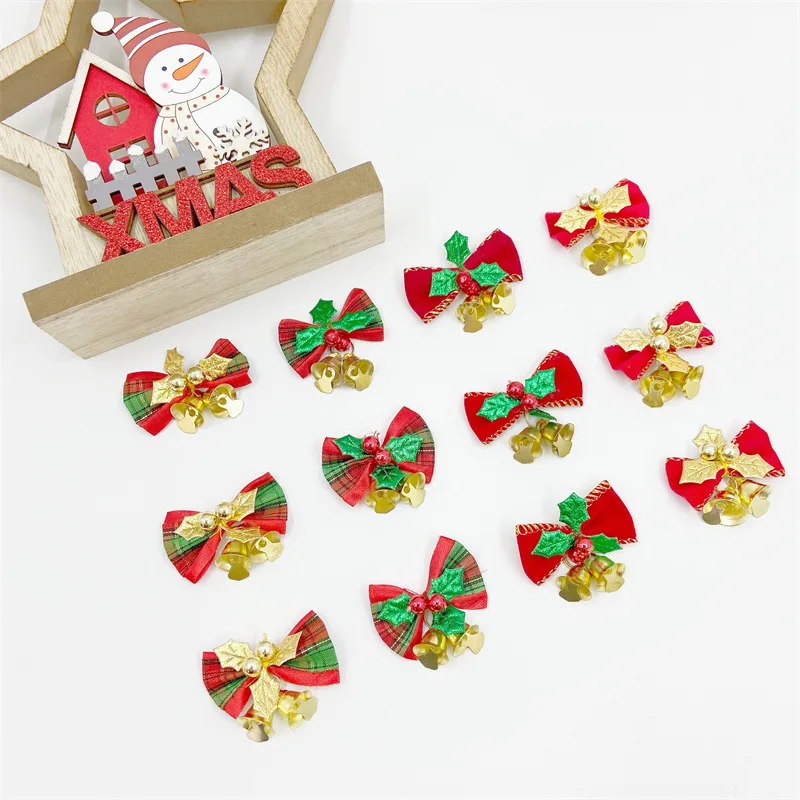 

10pcs Bows Christmas Tree Bowknot Ornaments Xmas Party Gift Present Decoration 2022 New Year Decor Bows Hanging Decorations