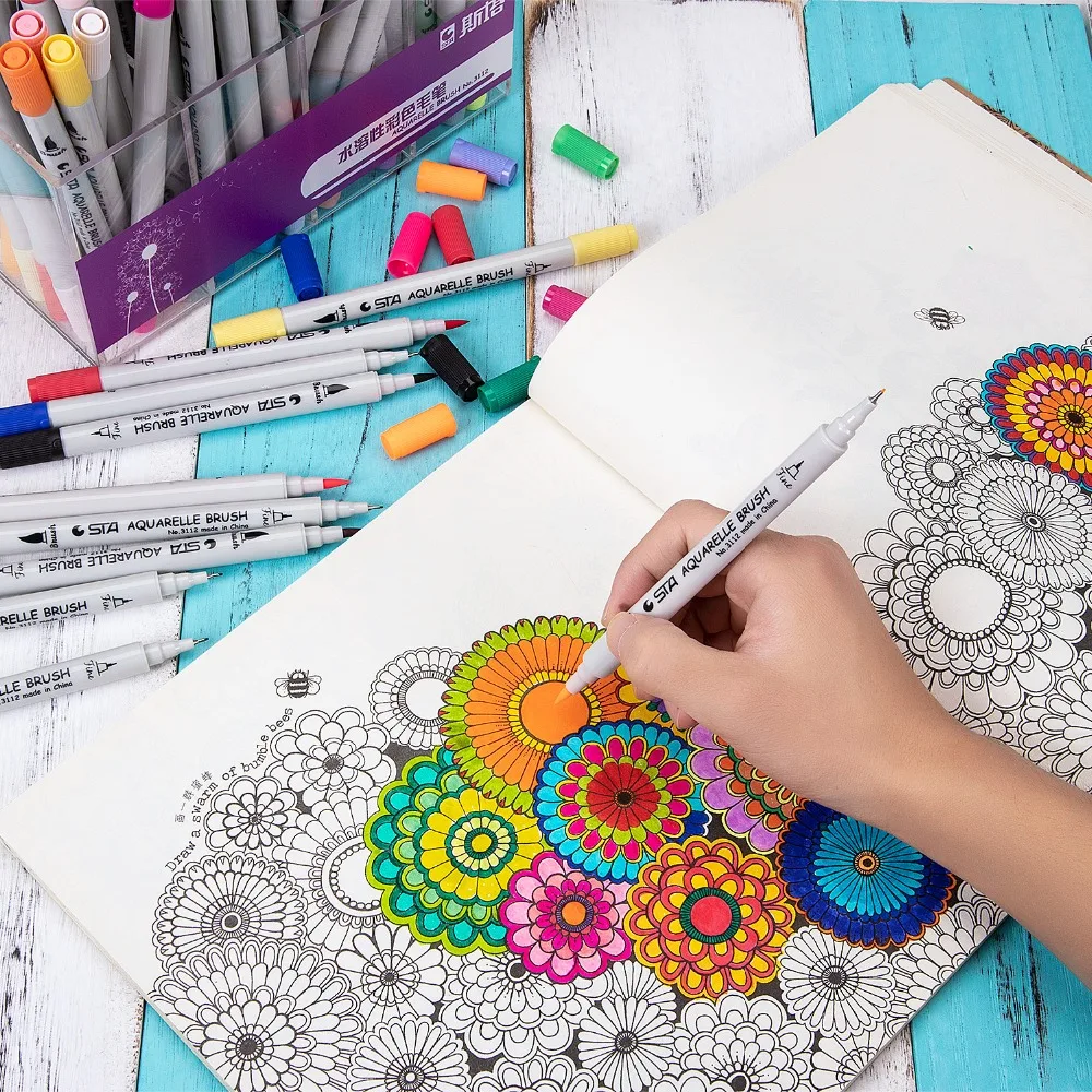80 цветов чернила на водной основе Эскиз маркер ручка Двойные наконечники тонкая