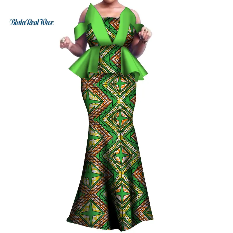 

African Print Ruffles Top and Skirts Sets for Women Bazin Riche African Women Clothing 2 Pieces Skirts Sets Custom WY3800