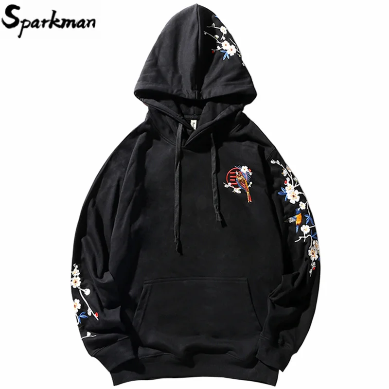 Мужская толстовка с капюшоном в стиле хип-хоп вышивка Сакура Японская уличная