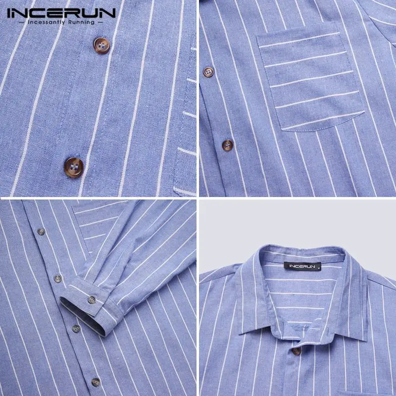 

Men Striped Shirt Brand Cotton Lapel Leisure Blouse Harajuku 2021 Long Sleeve Button Streetwear Casual Shirts Camisa Masculina