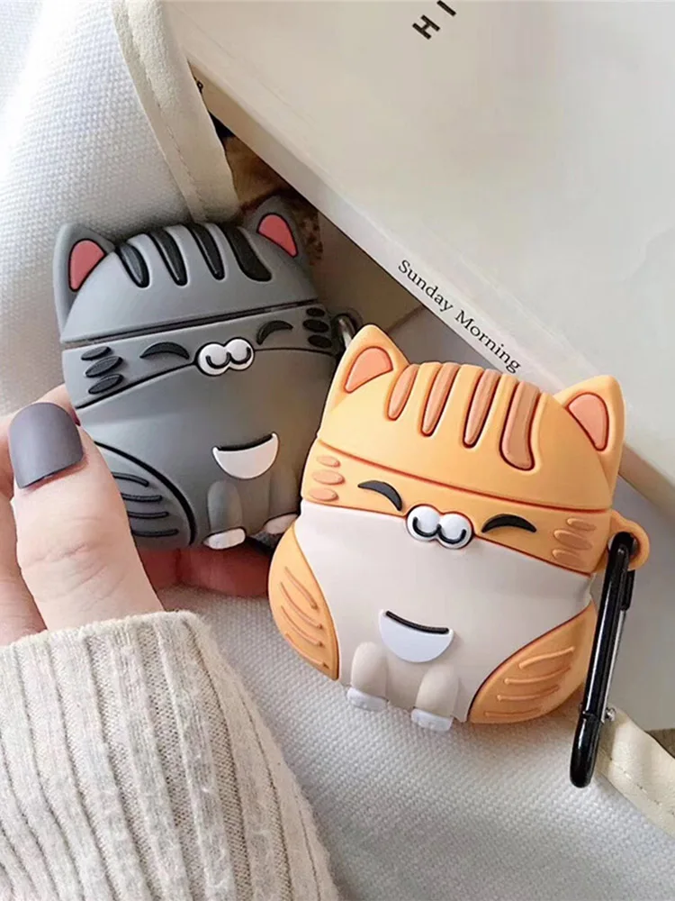 

For Apple Wireless Bluetooth Headset Airpods 1 2 Lovely Silicone Protection Cover Lucky Cute Chinese Orange Cat Headphone Cases