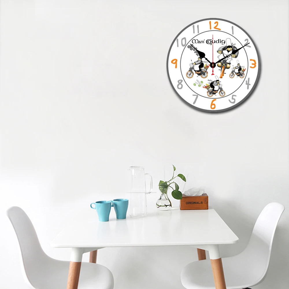WONZOM 6inch Bicycle Chefs Round Wall Wooden Cardboard Clock Modern for Home Decor Silent & Non-Ticking Feature | Дом и сад
