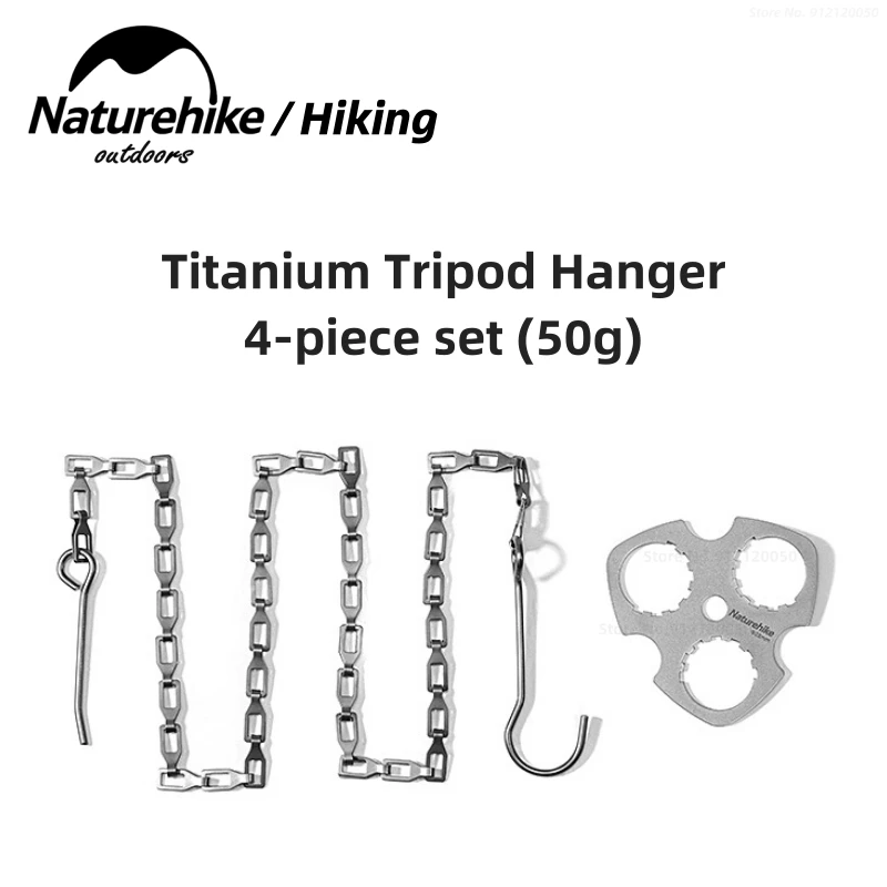 

Naturehike 4pcs Portable 50g Titanium Tripod Hanger Suit 10kg Weight Bearing Camping BBQ Picnic Equipment Cooking Pot Hook