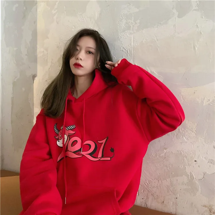 

Бархатный утепленный пуловер XZ3037 красного цвета для новогоднего и новогоднего сезона 2021, свитшоты