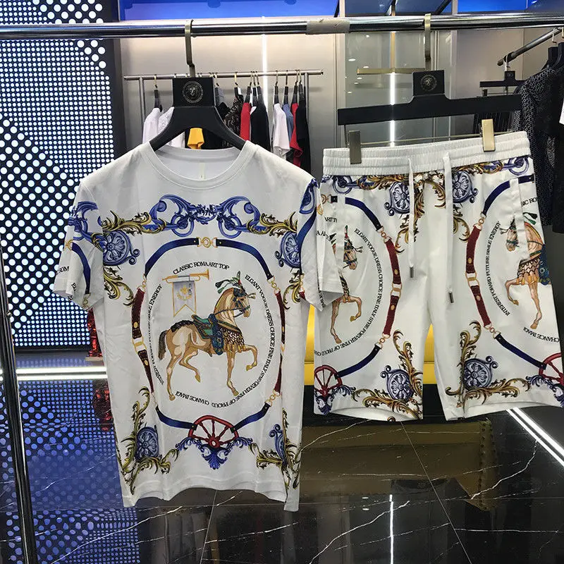 summer new brand heavy industry embroidery shirt casual pants high quality men tracksuit designer hot sale fashion 2 piece set free global shipping