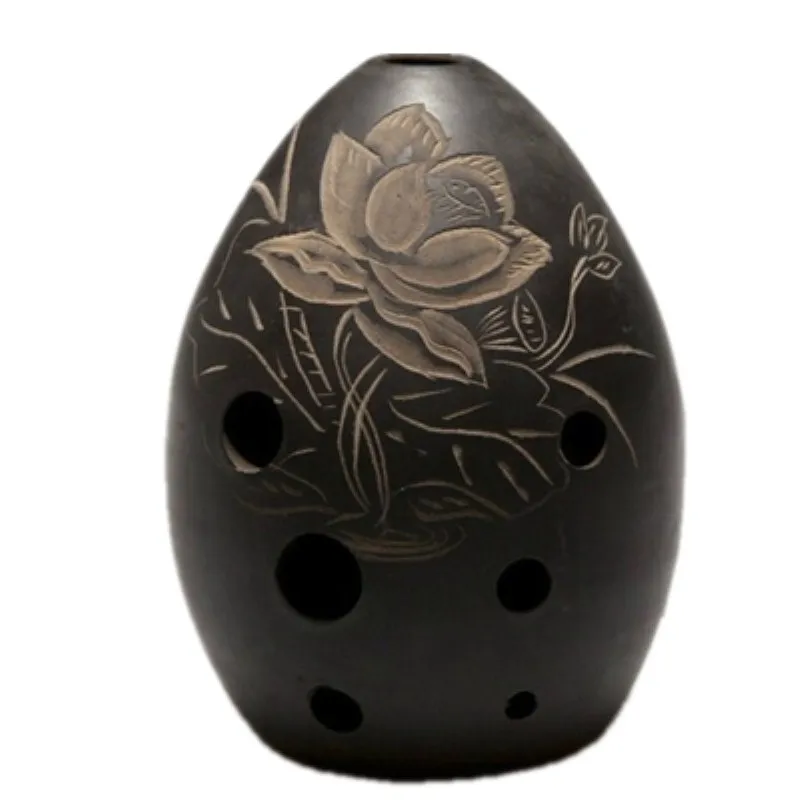 Ручная полировка керамический Xun 8 отверстий Ocarina черная глина музыкальный