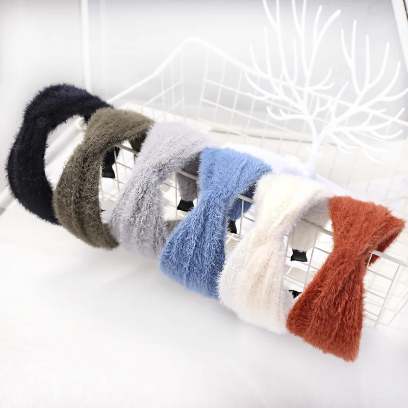 

Fashion Style Faux Fur Headband Hairband For Women Cross Turban Hairbands Ladies Hair Hoop Winter Warm Hair Accessories