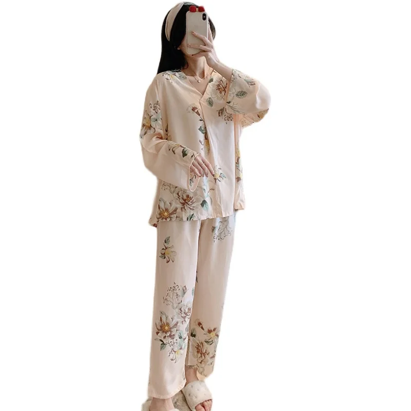 

Viscose Staple Fiber Pajamas Women's Spring, Autumn and Summer New Cotton Silk Home Wear Confinement Clothing Can Be Worn