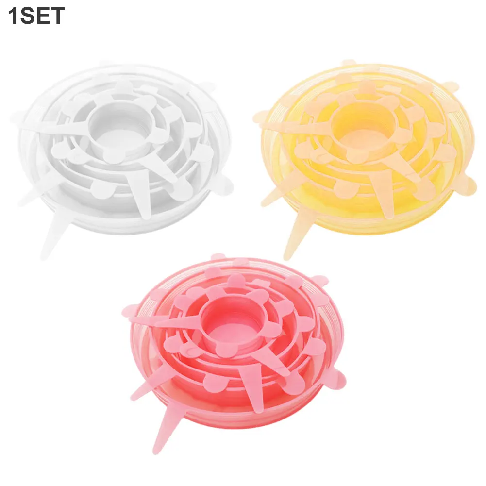 

6pcs Kitchen Stretch Lids Cookware Airtight Keeping Fresh Seal Durable Reusable Silicone Cover Food Wrap Expandable Bowl Pot