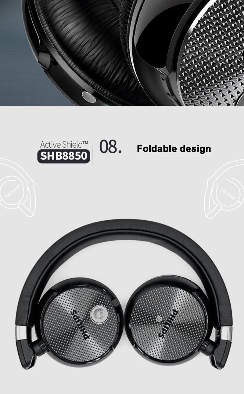 Оригинальные беспроводные bluetooth-наушники Philips SHB8850 с активным шумоподавлением NFC гарнитура с микрофоном для S9 S9 Plus