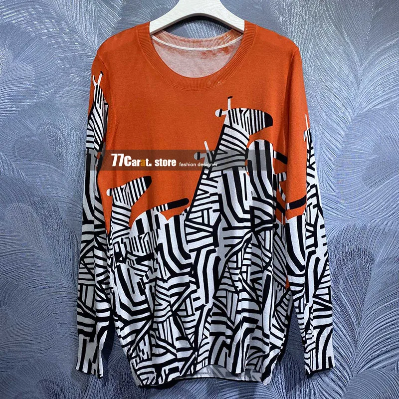 

luxury autumn sweaters for women o-neck long sleeve high quality geometry jacquard woman sweaters branded clothes knit pullover