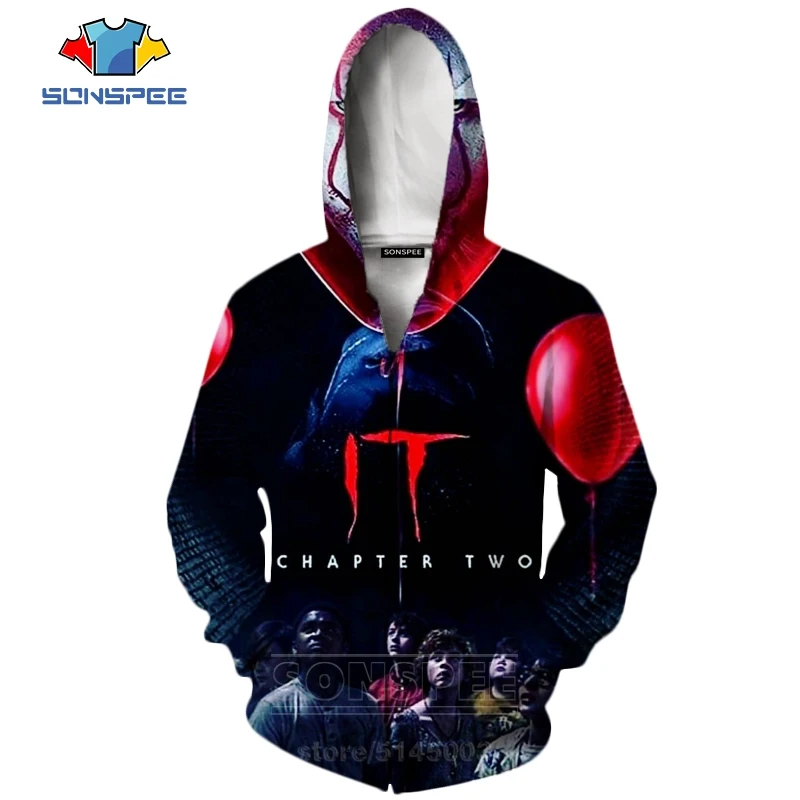 3 It Chapter две молнии толстовки новые для мужчин женщин Pennywise клоун Толстовка 3D принт фильм ужасов унисекс с длинным рукавом Топ пальто C063-2 - Цвет: 3