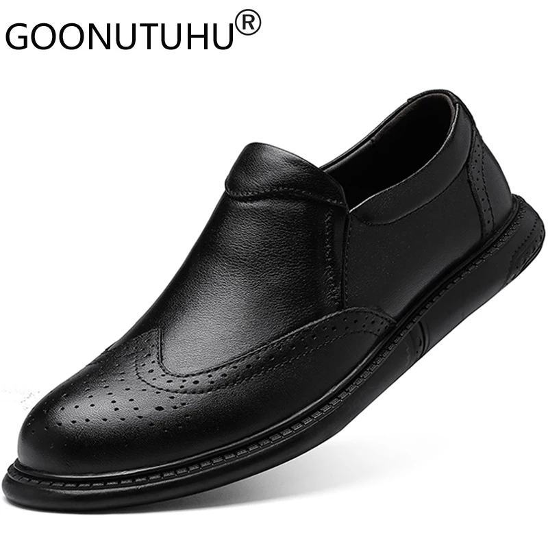 2021 Style Fashion Men's Shoes Derby Genuine Leather Male Classics Black Brogue Shoe Man  Office Formal Shoes For Men Size 37-47