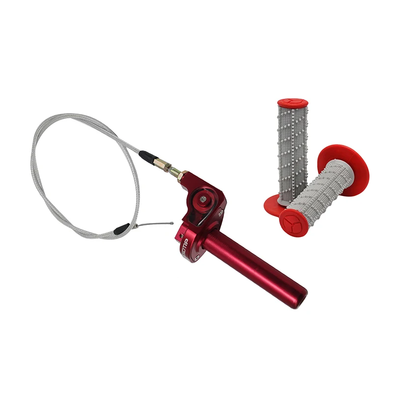 red set ZSDTRP 7/8 ''CNC алюминиевая Поворотная Ручка Дроссельной заслонки+ Замена кабеля для Dirt Bike Quad ATV Pit 50cc 125cc 150cc 250cc - Цвет: red set