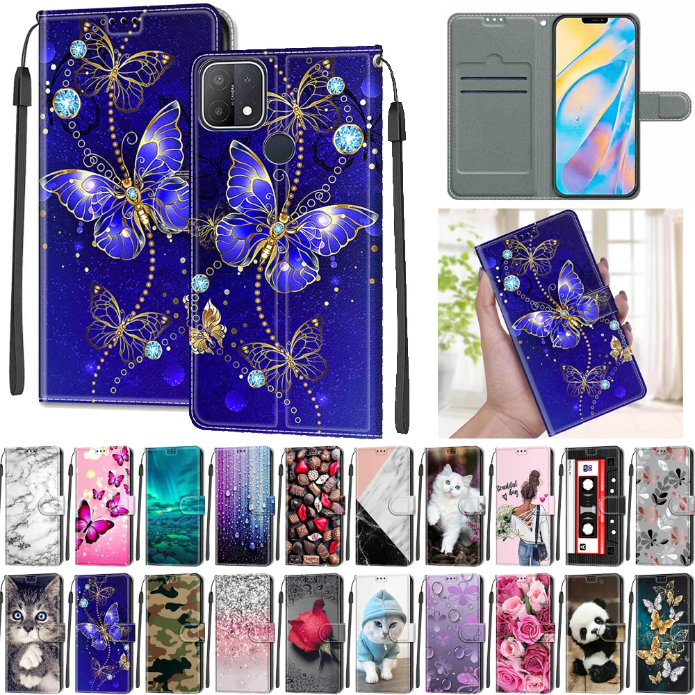 

for OPPO A15 A15S Case for on OPPO A15s A 15 Etui Card Slots Wallet Leather Book Cover OPPO A 15S Cartoon Panda Butterfly Fundas