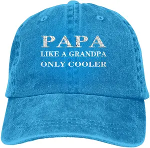 Papa Like A Grandpa Only Cooler Sports Denim Cap Adjustable Unisex Plain Baseball Cowboy Snapback Hat
