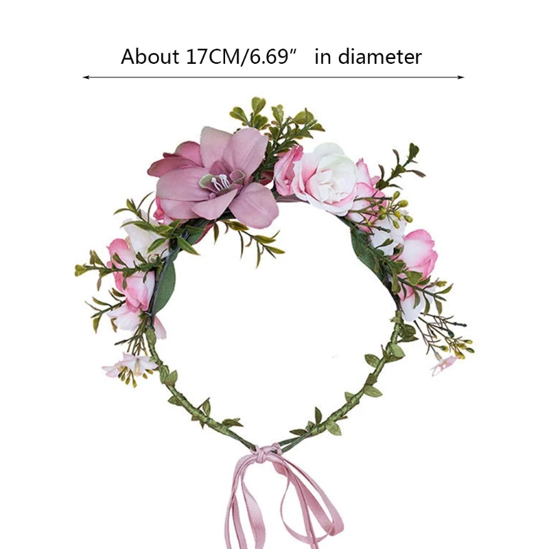 

Hawaiian Vacation Adjustable Flower Headband Fairy Handmade Wreath Crown Wedding Festival Garland Ribbon Halo Headpiece