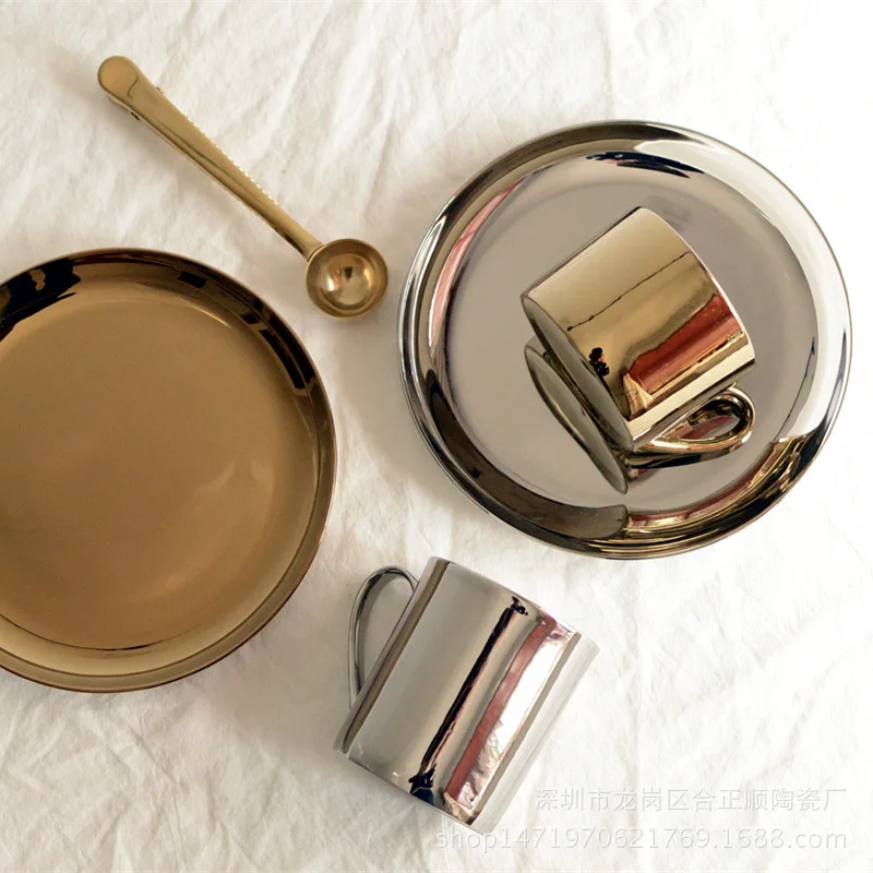 INS цвета: золотистый серебряный пластины Керамика декоративный поднос пластина