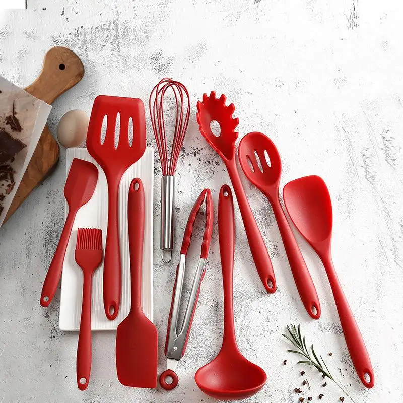 

Silicone Kitchen Utensil Red Heat-Resistant Non-Stick Spatula Soup Spoon Food Clip Cookware Cooking Utensil Kitchen Tool