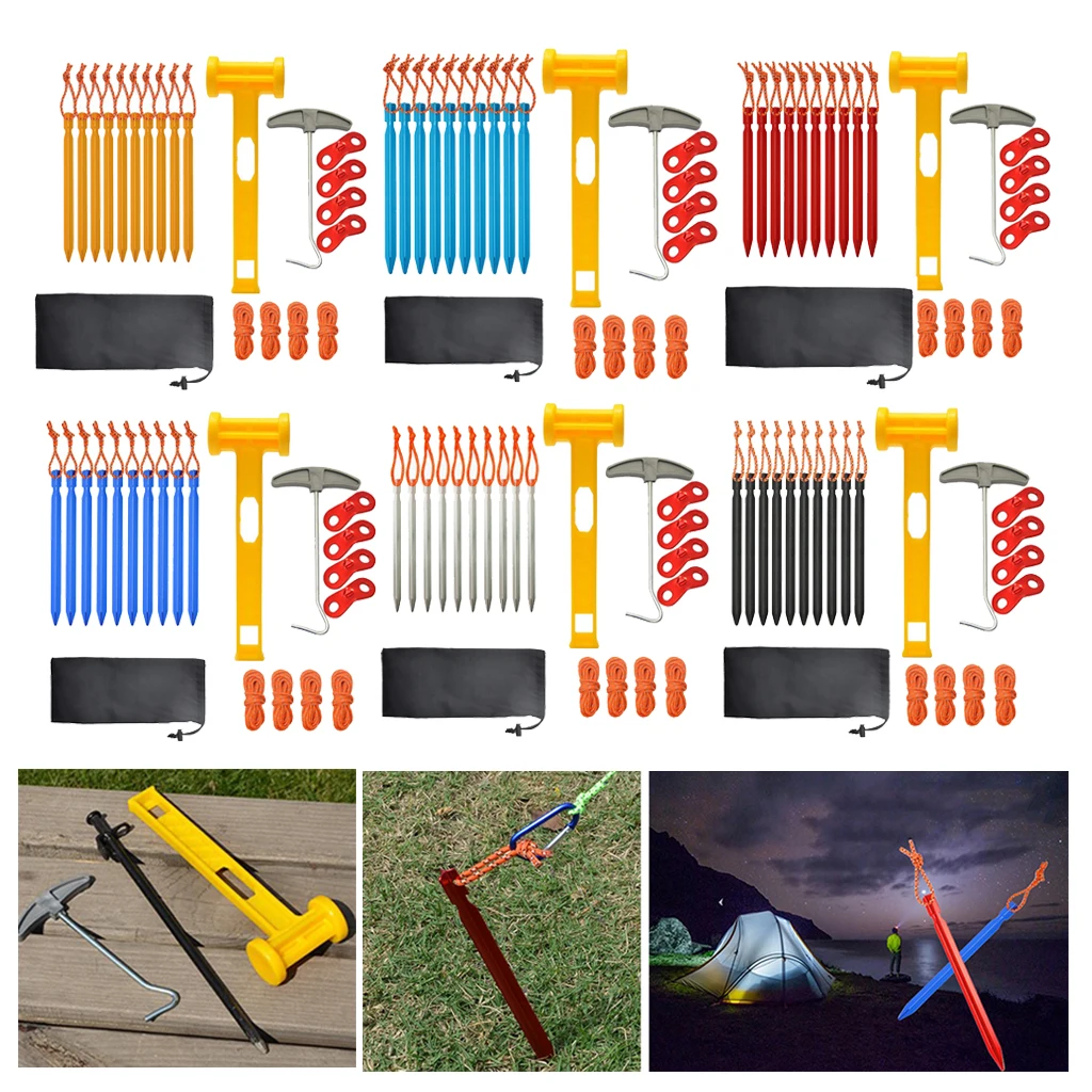 

18cm Outdoor Camping Tent Stakes Lightweight Aluminum Metal Ground Pegs Hook Tent Pegs Garden 7' Stakes Tools Kit