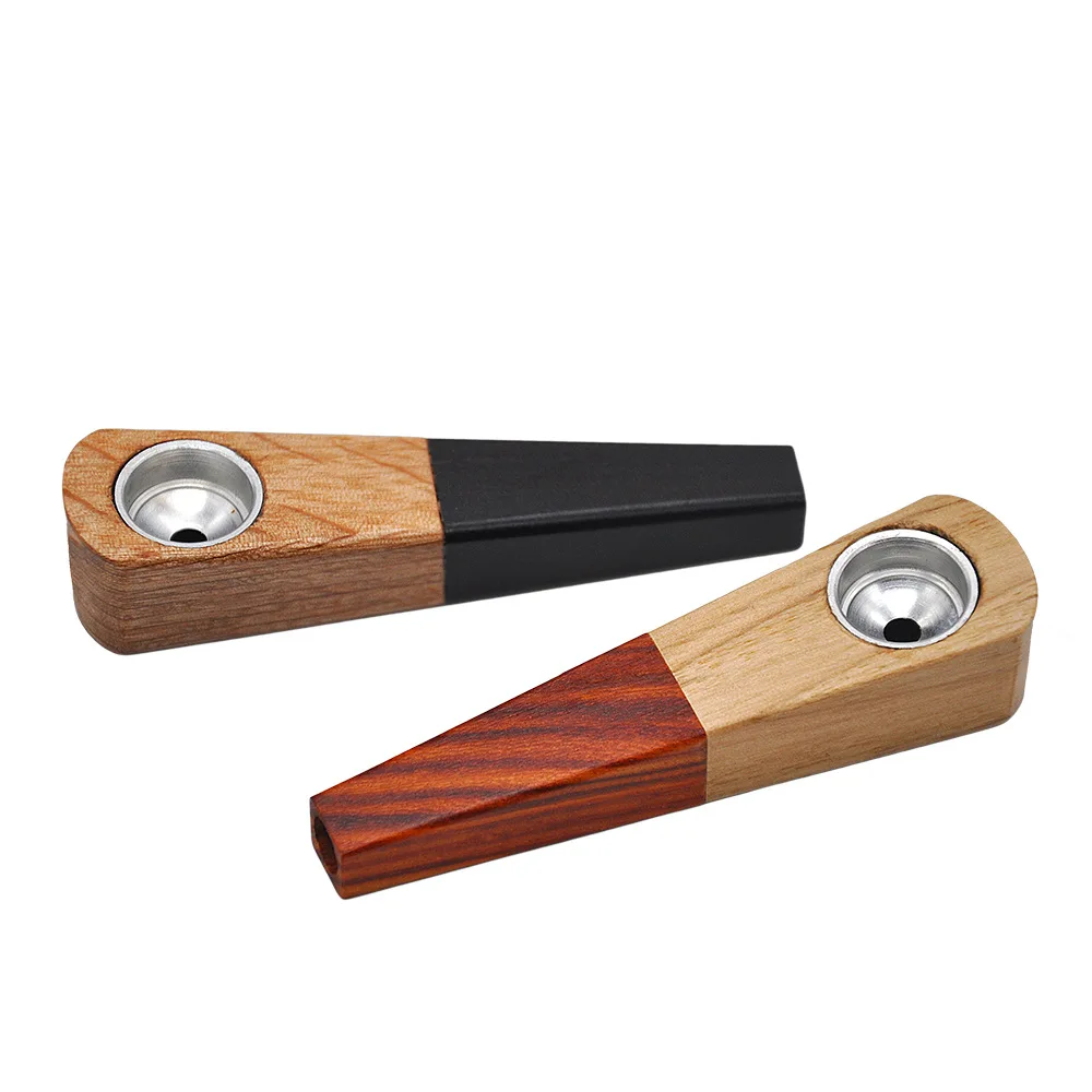

Mini Two-Color Phoebe Wood Tobacco Pipe Metal Smoke Pot For Smoking Weed Cigarette Accessories Smokers's Supplies Gift