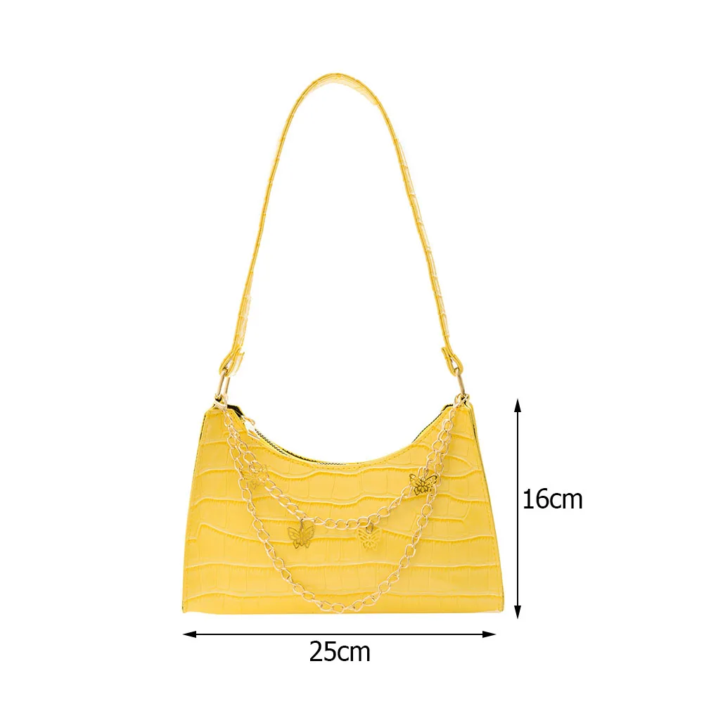 

Fashion Women Butterfly Chain Shoulder Underarm Bag Casual Ladies Small Hobos Handbag Alligator Pattern Pure Color Leather Bags