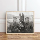 Черно-белый фотопостер времен Второй мировой войны, печать осла и двух немецких солдат, античная фотография, настенное искусство, Картина на холсте, Декор