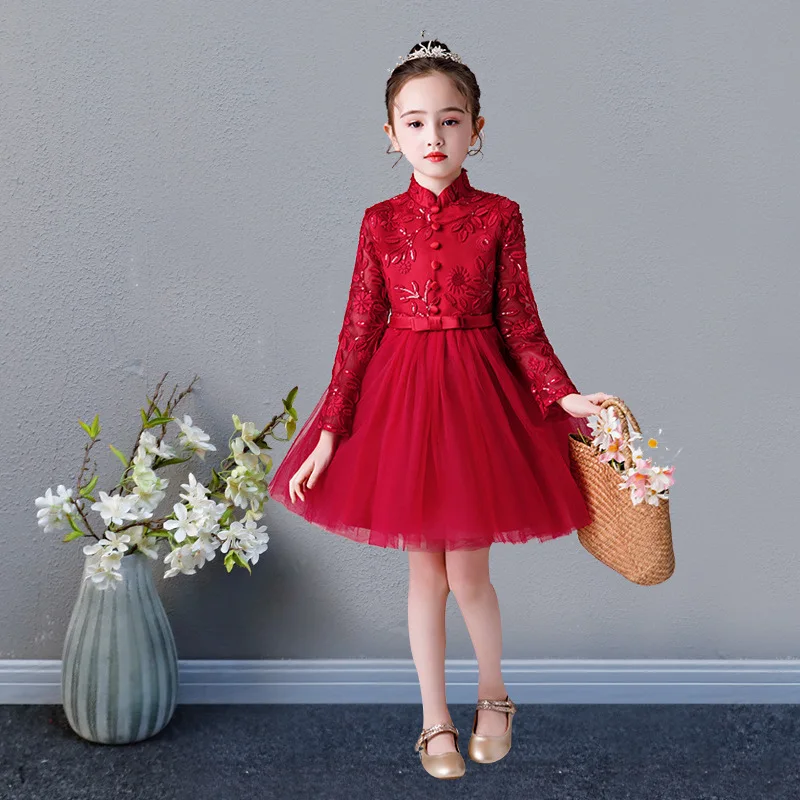 Girls Elegant Wedding Princess Dress Kids Evening Prom Dresses Girl Bridemaid Ball Red Gown Party Clothing Carnival Costume | Детская