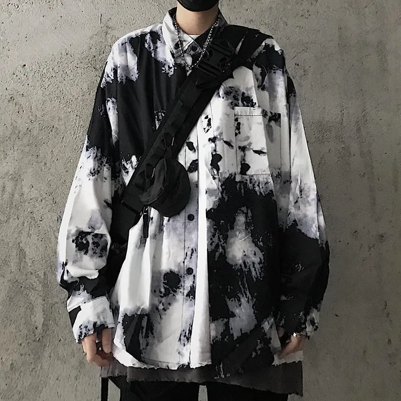 

Tie Dyed Hip Hop Shirts Men Cool Oversized Shirts Homme Japanese Mens Shirts Short Sleeve Shirt Streetwear Punk Blouse Shirt