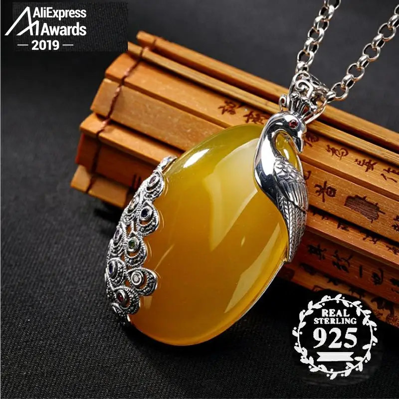 S925 Стерлинговое Серебро Израиль Янтарный искусственный Феникс Павлин