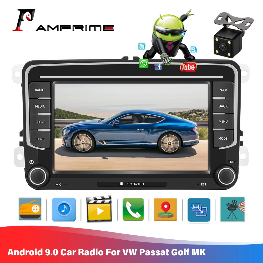 Автомагнитола AMPrime 7 дюймов Android 9 0 сенсорный экран GPS Bluetooth USB плеер для VW Passat Golf MK5