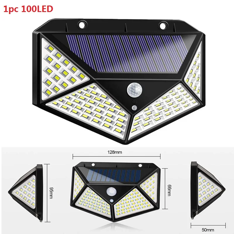 100/208LED Солнечный настенный светильник с датчиком движения, водонепроницаемый, для двора, охранная лампа, 3 режима, 120 градусов, четырехсторонняя настенная лампа - Испускаемый цвет: 6