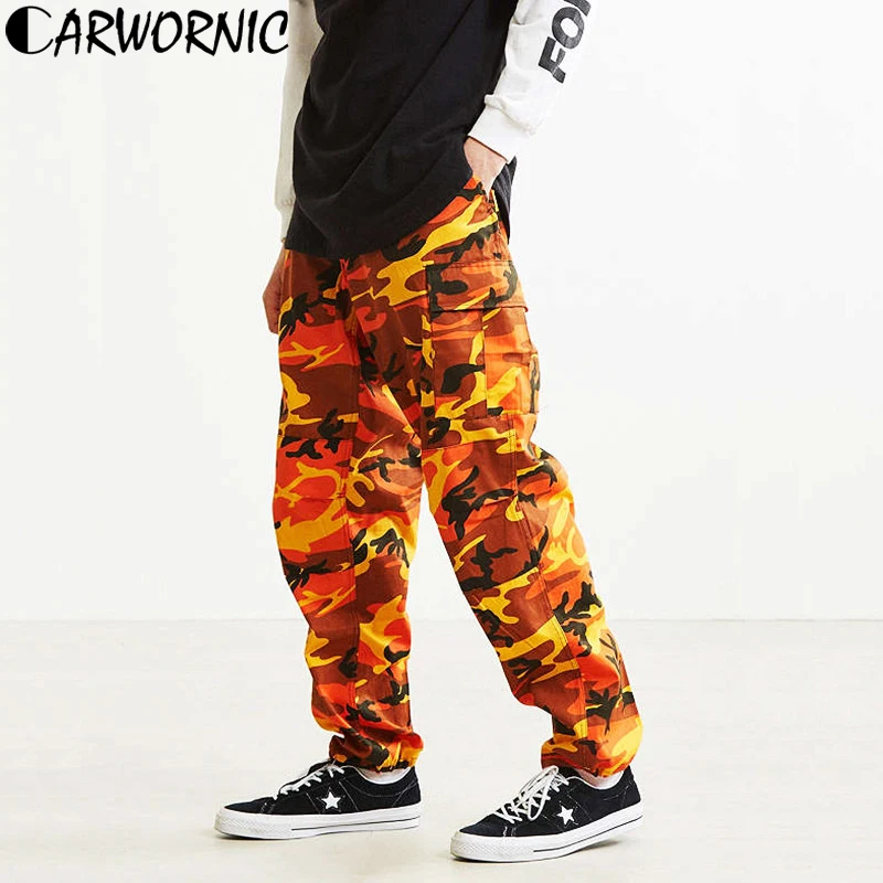 

CARWORNIC Colour Camo Streetwear Trousers Men Multi Pockets Baggy Tactical Cargo Pant Autumn Casual Camouflage Hip Hop SweatPant