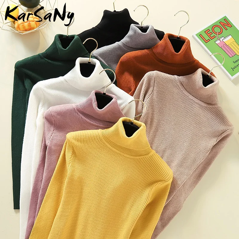 KarSaNy Autumn Winter Women Turtleneck Knit Sweater Long Sleeve Pullover Jumper Turtle Neck high collar | Женская одежда