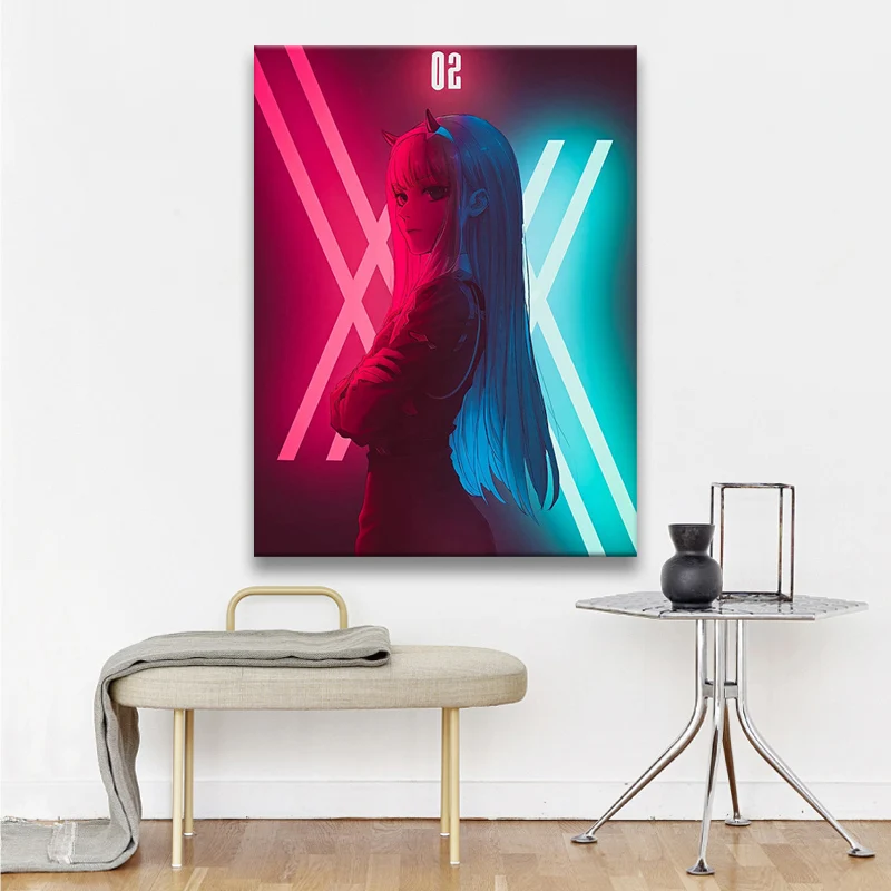 

Zero Two 002 DARLING in the FRANXX Neon Anime Decoration Home Decor Canvas Painting Living Room Wall Art Pictures Posters Prints