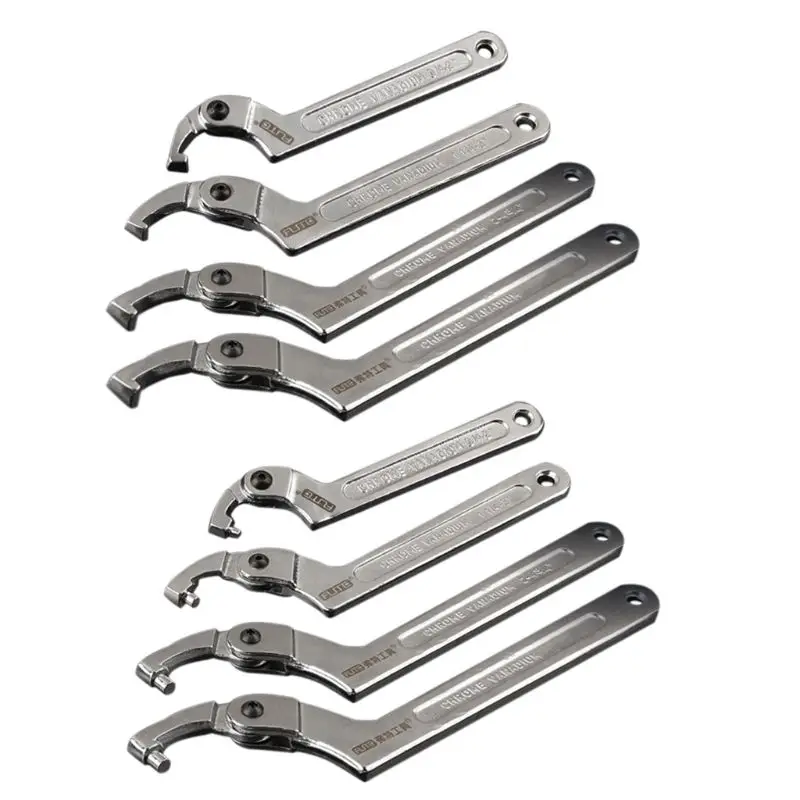 Chrome Vanadium Adjustable Hook Wrench Spanner Round Square Head Hand Tool Nuts