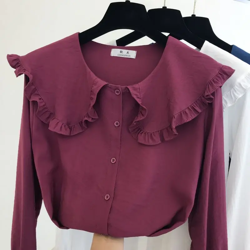 

2020 Early Autumn Woman Blouses New Korean Style Doll Collar Chiffon Shirt Women's Design Long Sleeve Blusa Lady's Tops Shirts