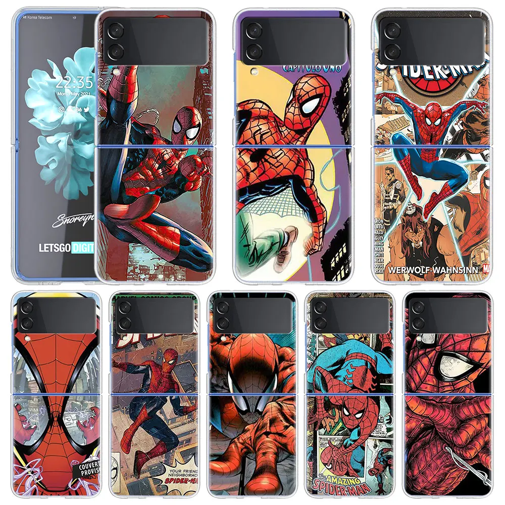 

Marvel Spiderman Spider Man Case for Samsung Galaxy Z Flip3 5G Translucent PC Hard Funda Z Flip 3 Coque Caso Phone Shell Cover