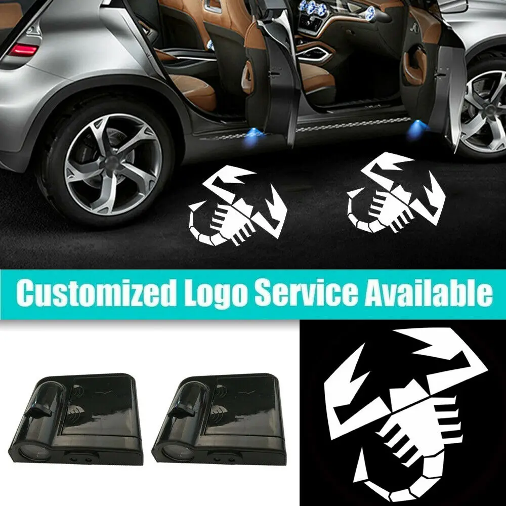

New 2x White 3D Scorpion Logo Car Door HD Laser Shadow Infrared LED Light for ABARTH